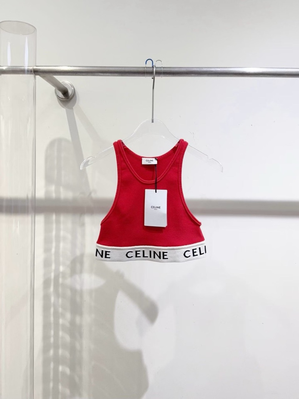 🚩steal Celine Pink Ribbed Logo Tank